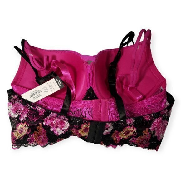 2 PACK BEBE INTIMATES PLUNGE GENTLE LIFT UNDERWIRE BRAS 36D Pink/Black TAGLESS - Picture 2 of 7